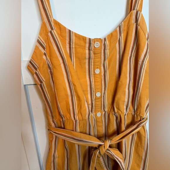 Pact Linen Blend Orange Striped Canopy Picnic Button Front Dress - Picture 6 of 9